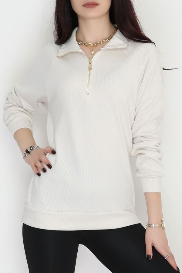 Yarım Fermuar Selanik Sweat Taş - 4111.1247.