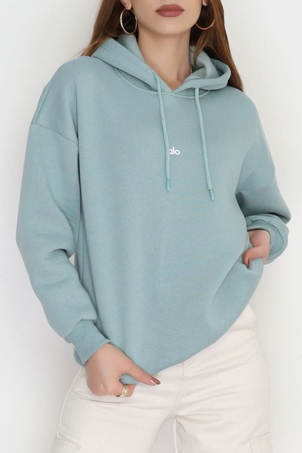 3 İplik Kapşonlu Baskılı Sweat Suyeşili - 42232.1878.