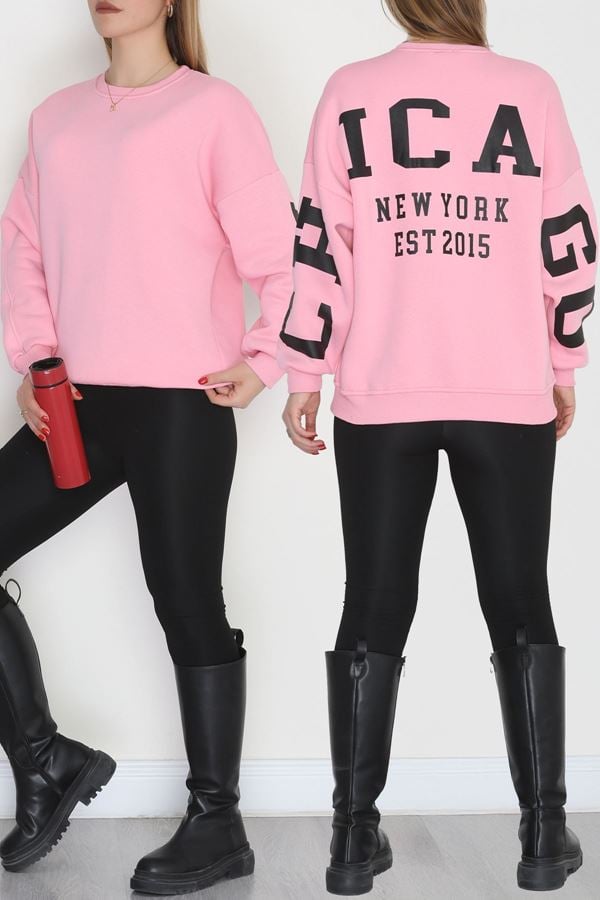 3 İplik Şardonlu Oversize Sweat Açıkpembe - 50923.1878.