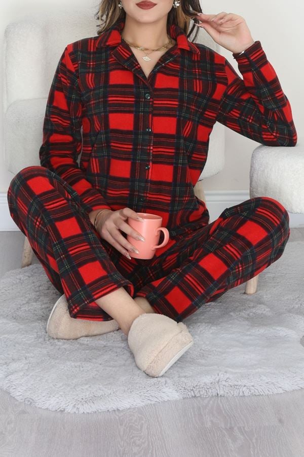 Önü Düğmeli Polar Takım Kırmızıyeşil - 451.1287.