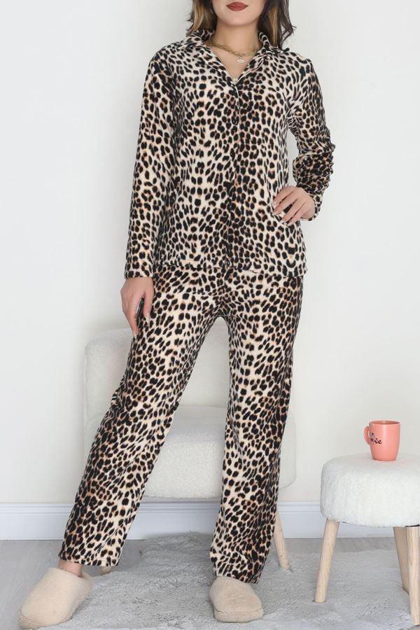 Önü Düğmeli Polar Takım Leopar - 451.1287.