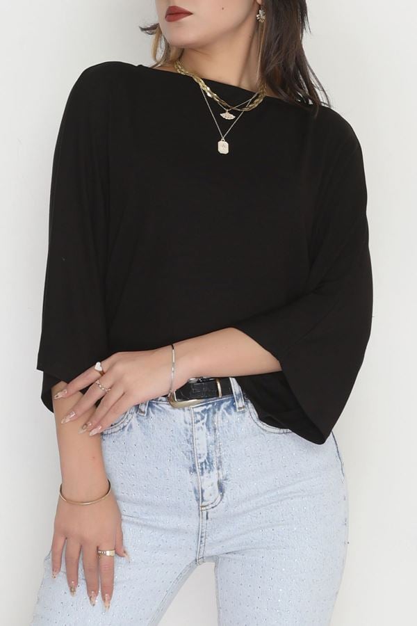 Viskon Ribana Yarasa Kol Bluz Siyah - 43563.1254.