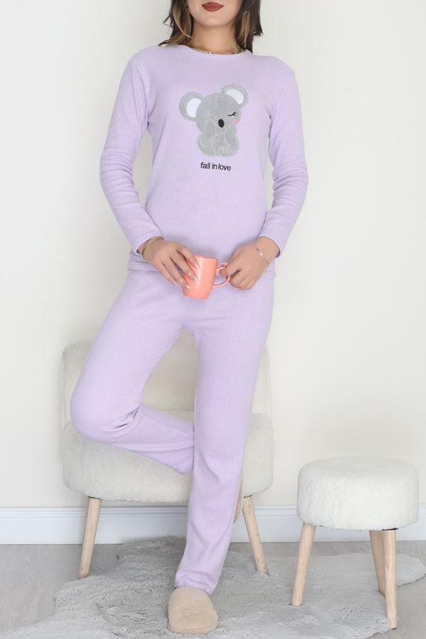 Nakışlı İnterlok Pijama Takımı Lilaayıcık - 800.1287.