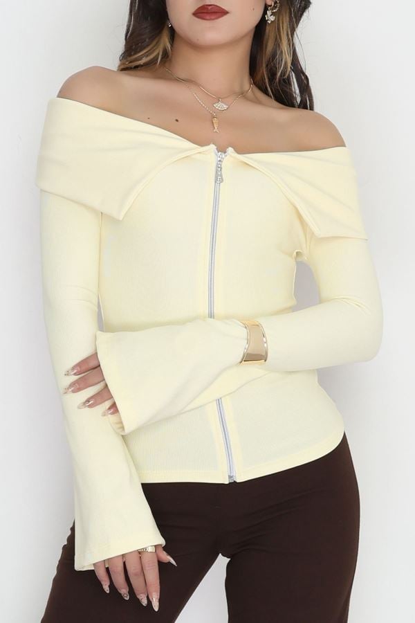 Madonna Yaka Fermuarlı Bluz Sarı - 4330.1595.