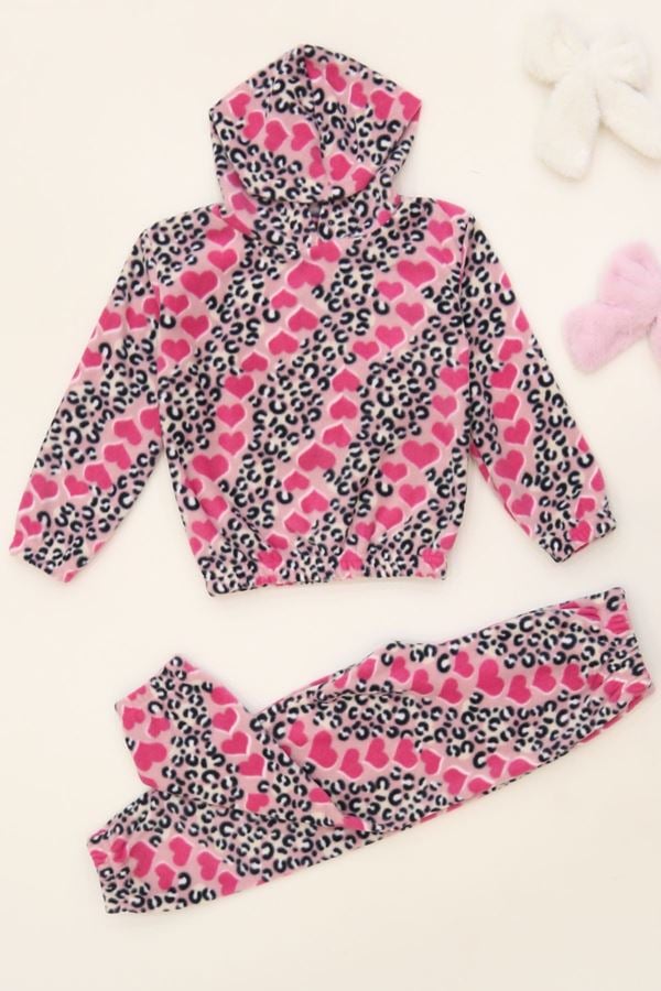 4-10 Yaş Polar Kapşonlu İkili Takım Pembeleopar - 52076.1776.
