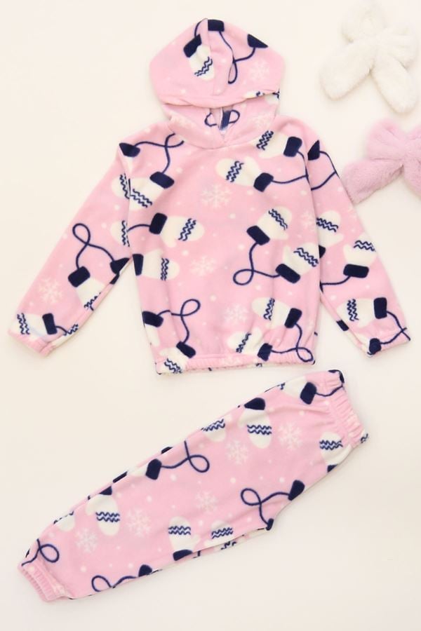 4-10 Yaş Polar Kapşonlu İkili Takım Pudra - 52076.1776.