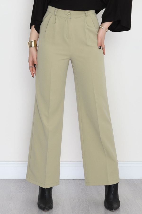 Dabıl Kumaş Pileli Palazzo Pantolon Çağla - 51062.1991.