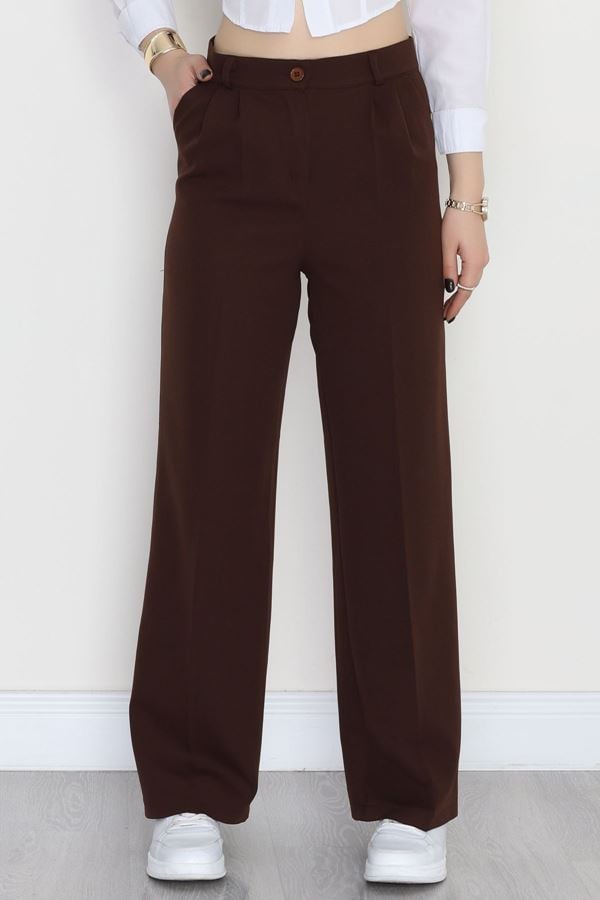 Dabıl Kumaş Pileli Palazzo Pantolon Kahve - 51062.1991.