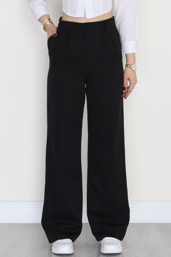 Dabıl Kumaş Pileli Palazzo Pantolon Siyah - 51062.1991.