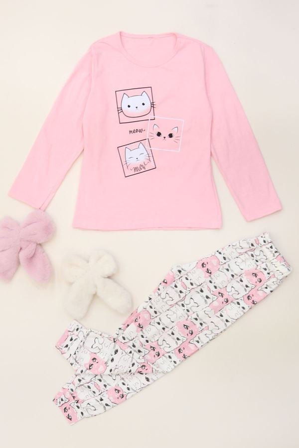 6-14 Yaş Baskılı Çocuk Pijama Takımı Pembebeyaz - 40101.1931.