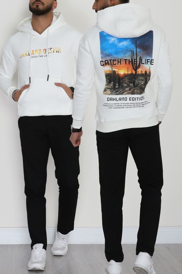 3 İplik Şardonlu Baskılı Erkek Sweat Beyaz - 42595.2086.