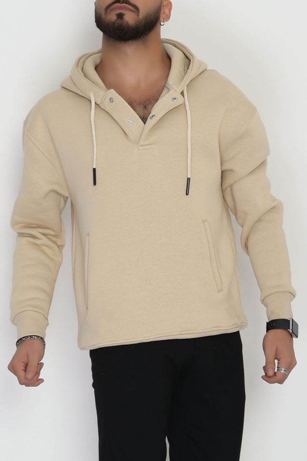 Kanguru Cepli 3 İplik Şardonlu Erkek Sweat Bej - 42592.2086.