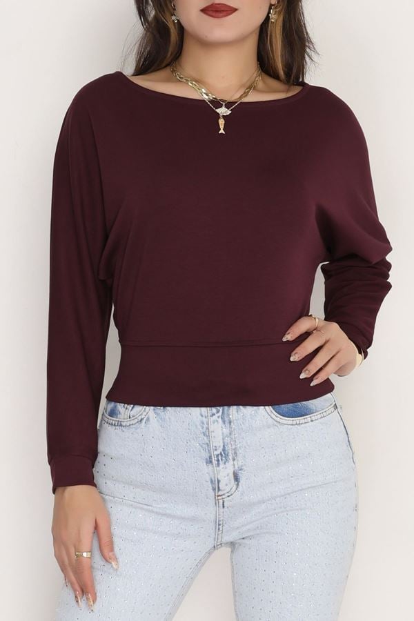 Oysho Kumaş Yarasa Kol Bluz Mürdüm - 31605.1977.