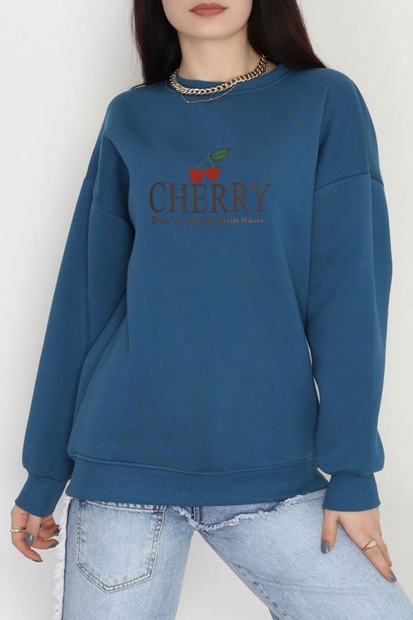 3 İplik Bisiklet Yaka Sweat Petrol - 42235.1878.