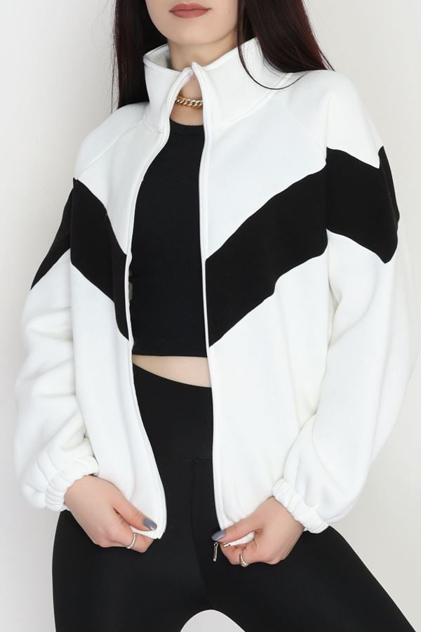 3 İplik Oversize Fermuarlı Sweat Ekrusiyah - 42504.1878.