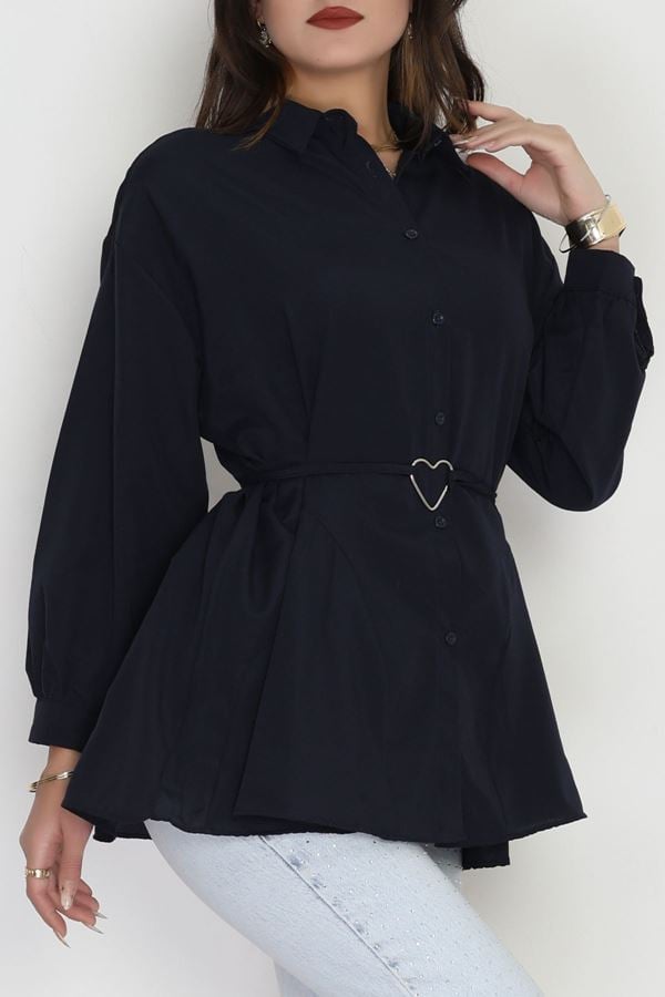 Kalp Detay Tunik Gömlek Lacivert - 43562.1949.