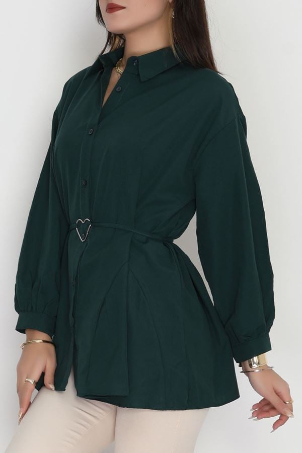 Kalp Detay Tunik Gömlek Zümrüt - 43562.1949.