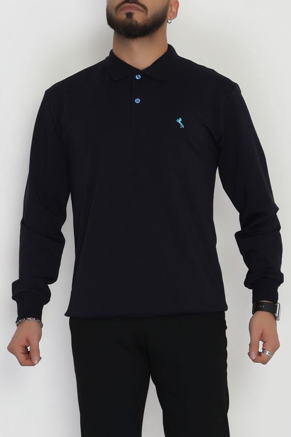 2 İplik Likralı Polo Yaka Erkek Sweat Koyulaci - 42743.2087.