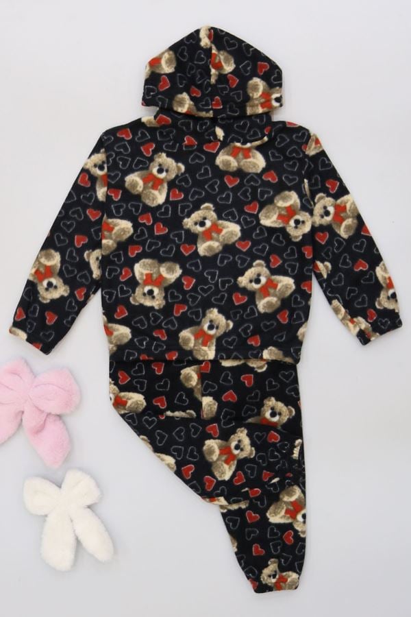 4-10 Yaş Polar Kapşonlu İkili Takım Siyahayı - 52076.1776.