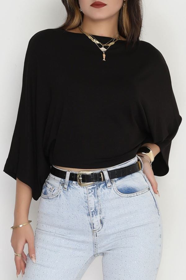 Viskon Ribana Yarasa Kol Bluz Siyah - 43563.1254.