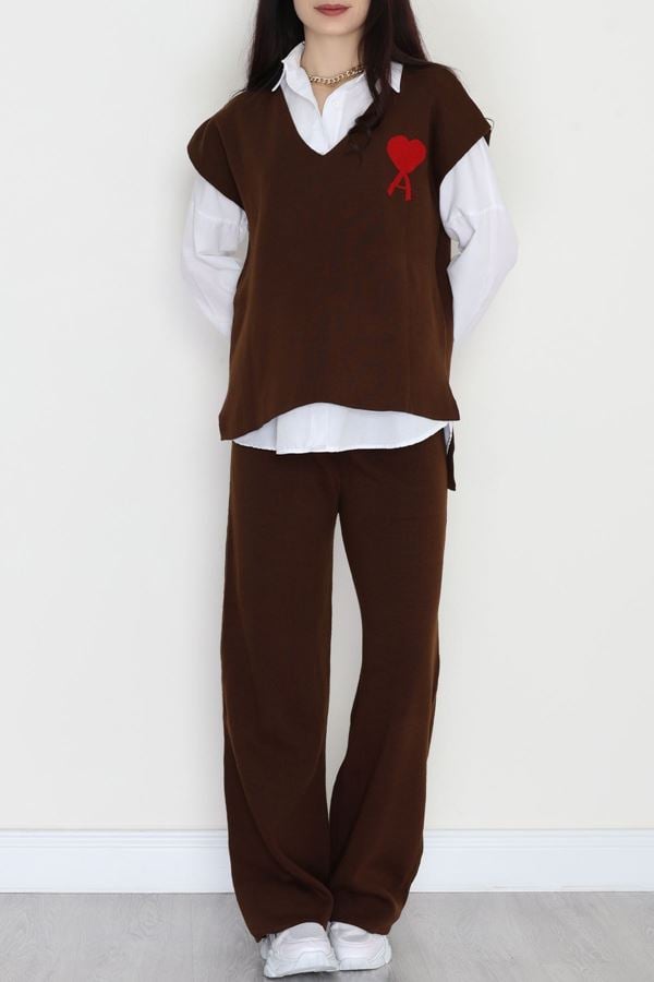 Baskılı Triko Takım Kahve - 7109.1247.