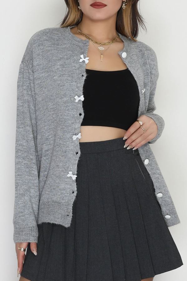 Fiyonk Detay Triko Hırka Gri - 2396.1247.