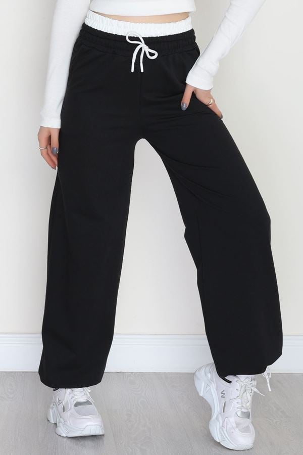 Özel Tasarım İki İplik Beli Lastikli Eşofman Siyahbeyaz - 70175.1857.