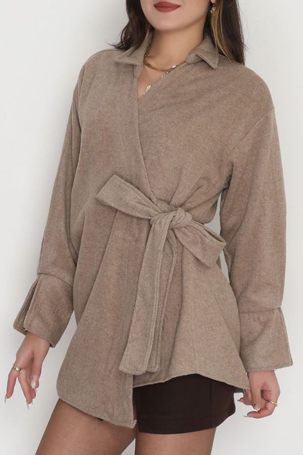 Bağlamalı Kruvaze Yaka Kaşe Ceket Devetüğü - 70993.1775.