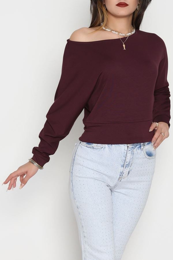 Modal Kumaş Yarasa Kol Bluz Mürdüm - 31605.1977.