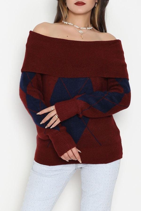 Madonna Yaka Baklava Desen Triko Bordolaci - 2123.1765.