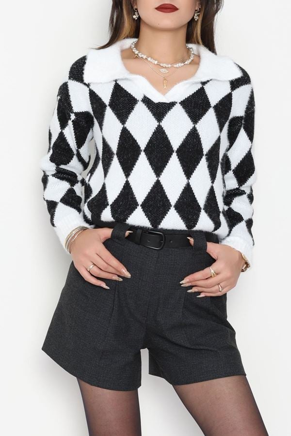 Baklava Desenli Triko Siyahbeyaz - 51106.1765.