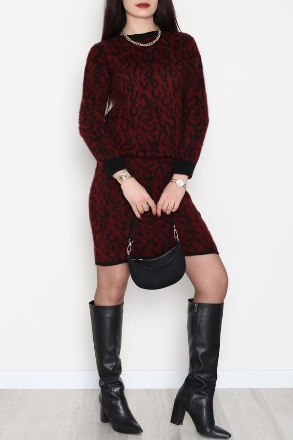 Leopar Desenli Triko Takım Bordoleo - 51107.1765.