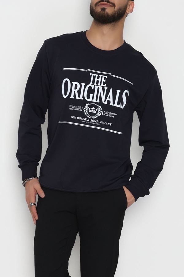 2 İplik Baskılı Erkek Sweat Lacivert - 42779.2087.