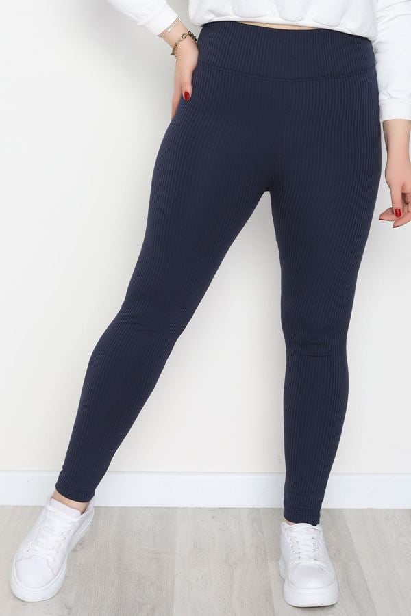 Şardonlu Yumuşak Dokulu Büyük Beden Fitilli Tayt Lacivert - 52086.1098.