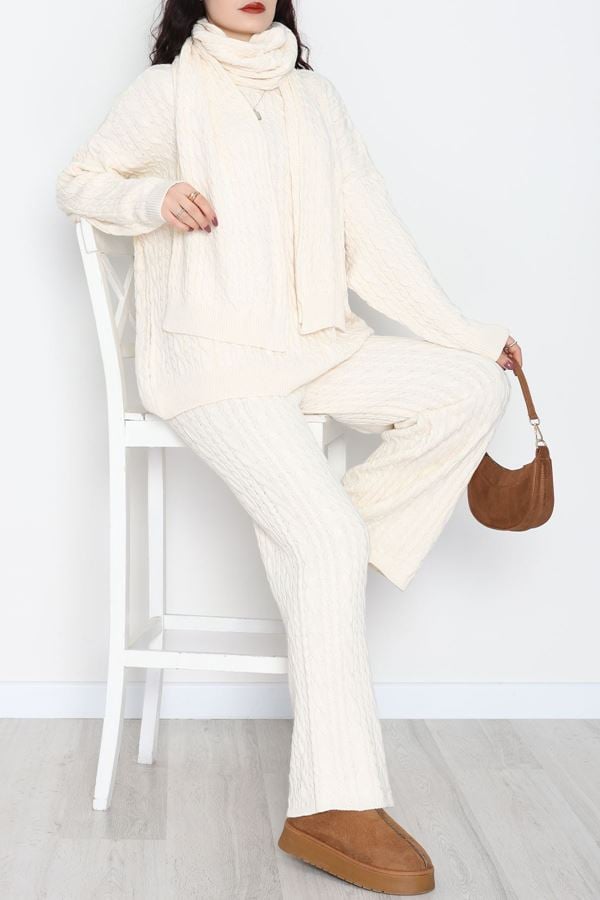 Atkılı 3'Lü Triko Takım Bej - 2288.1247.