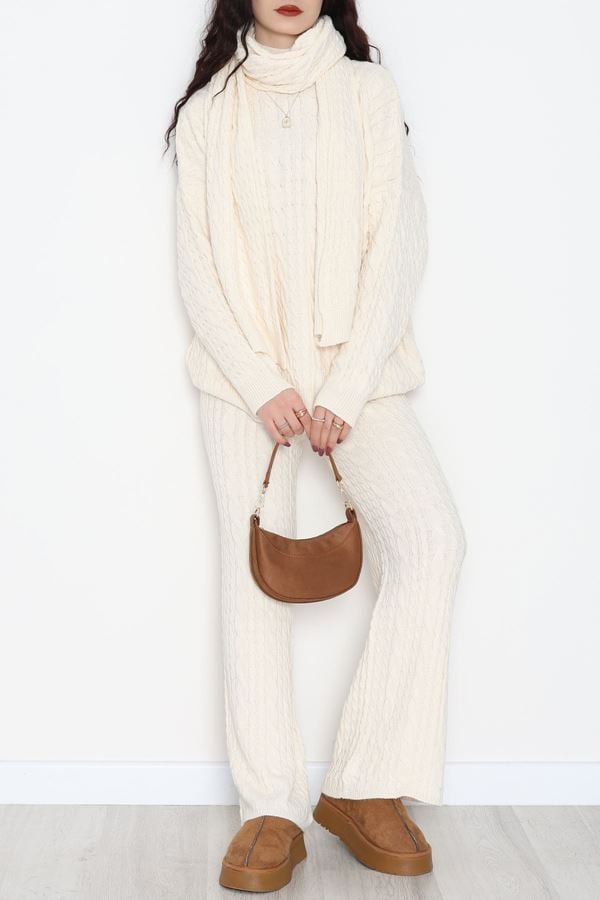 Atkılı 3'Lü Triko Takım Bej - 2288.1247.