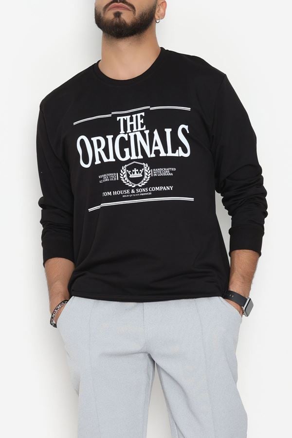 2 İplik Baskılı Erkek Sweat Siyah - 42779.2087.