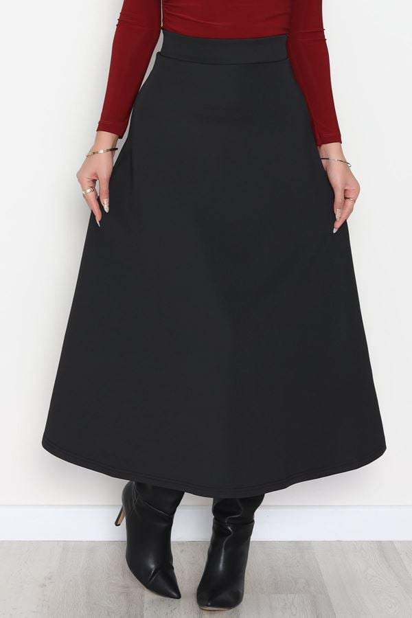 Puf Scuba Kumaş Uzun Etek Siyah - 51104.1355.