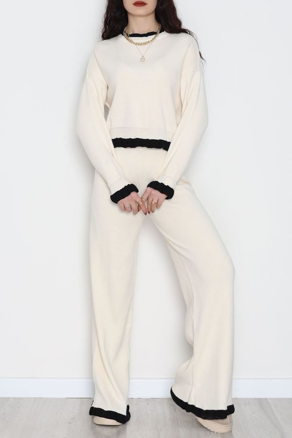 Fırfır Detay Triko Takım Bej - 2053.1247.