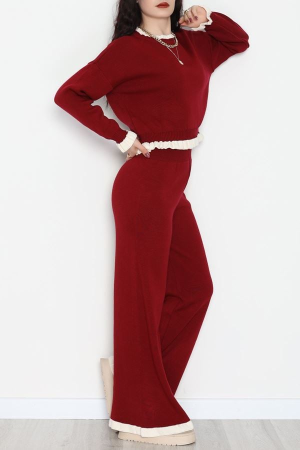 Fırfır Detay Triko Takım Bordo - 2053.1247.