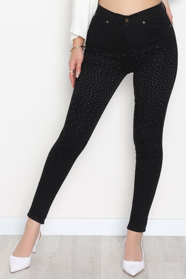 Taşlı Dar Paça Kot Pantolon Siyah1 - 31656.2112.