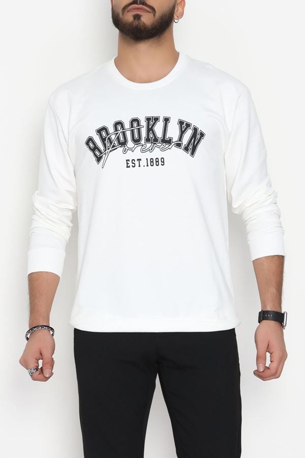 2 İplik Baskılı Erkek Sweat Beyaz - 42780.2087.