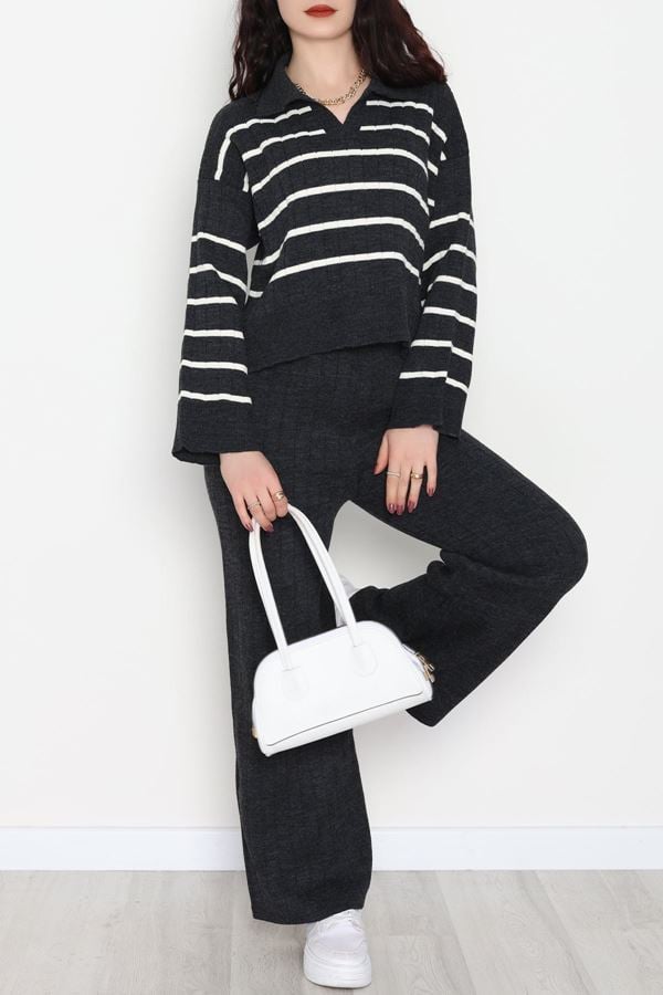 Çizgili Polo Yaka Takım Antrasit - 2295.1247.