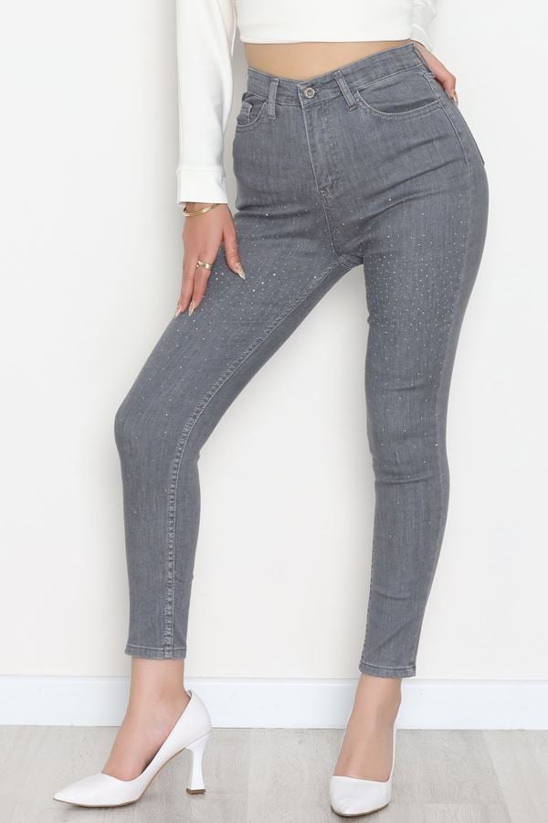 Taşlı Dar Paça Kot Pantolon Füme - 31656.2112.