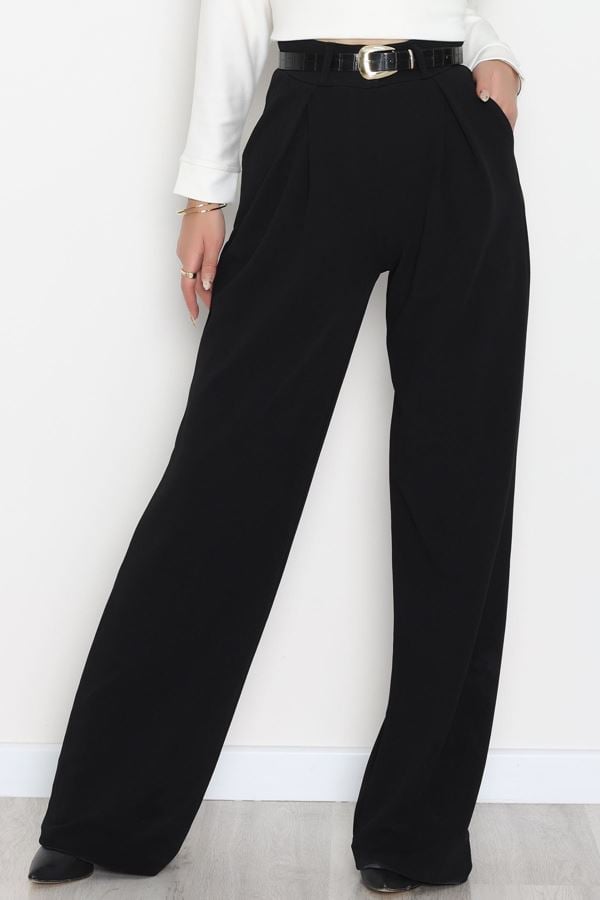 Pileli Palazzo Pantolon Siyah - 51047.1999.