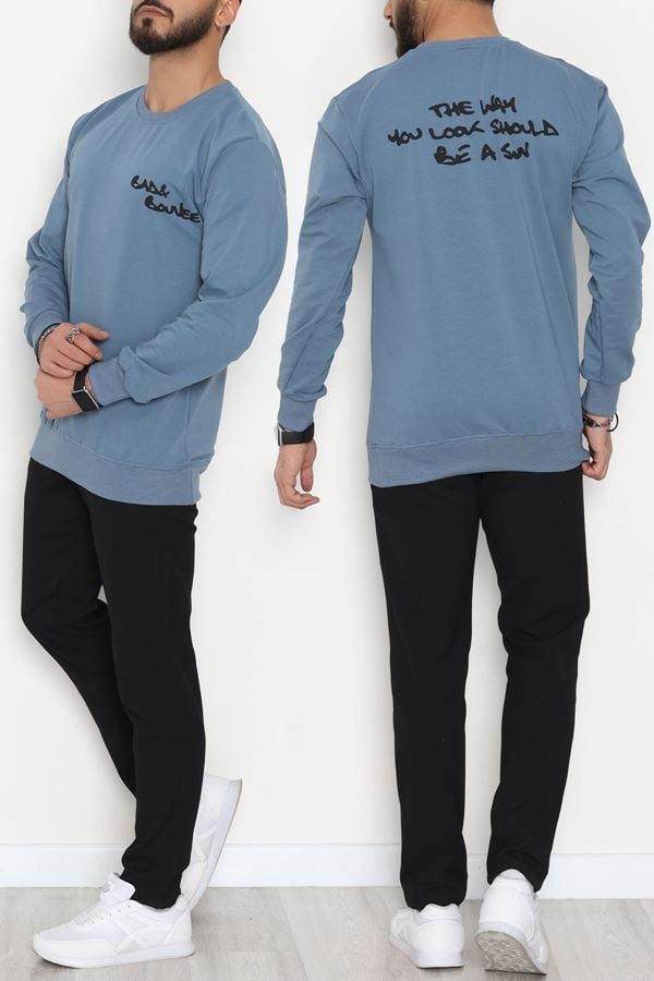 2 İplik Baskılı Erkek Sweat İndigo - 42781.2087.