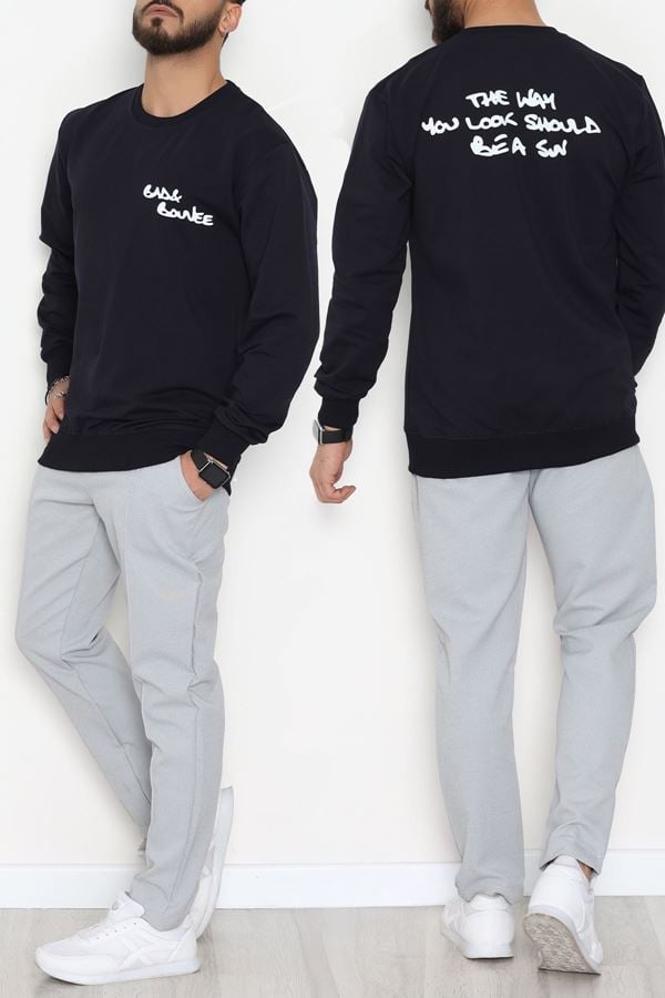 2 İplik Baskılı Erkek Sweat Lacivert - 42781.2087.