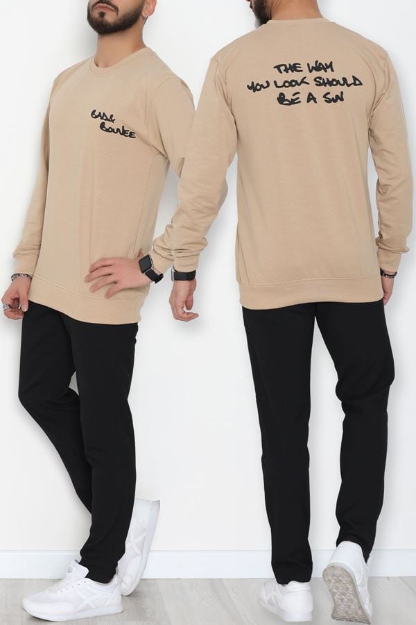 2 İplik Baskılı Erkek Sweat Sütlükahve - 42781.2087.