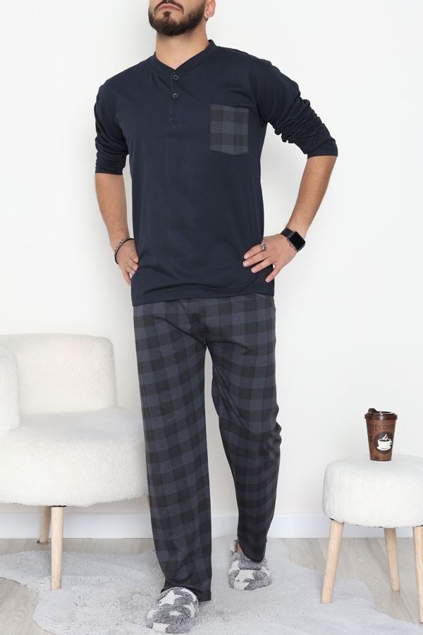 Ekoseli Süprem Erkek Pijama Takımı Lacivert - 42776.1838.