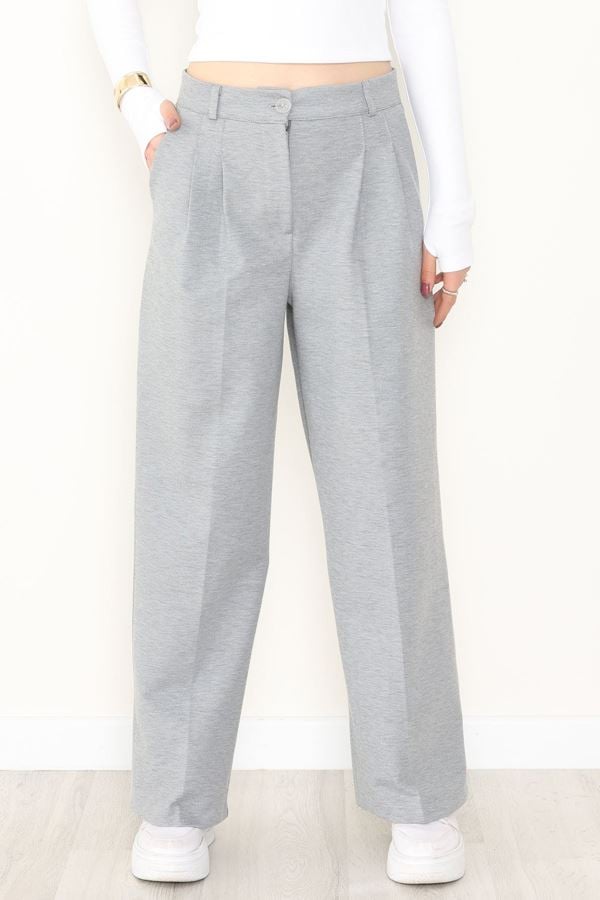 Dokuma Kumaş Bol Paça Pantolon Gri - 51049.2061.